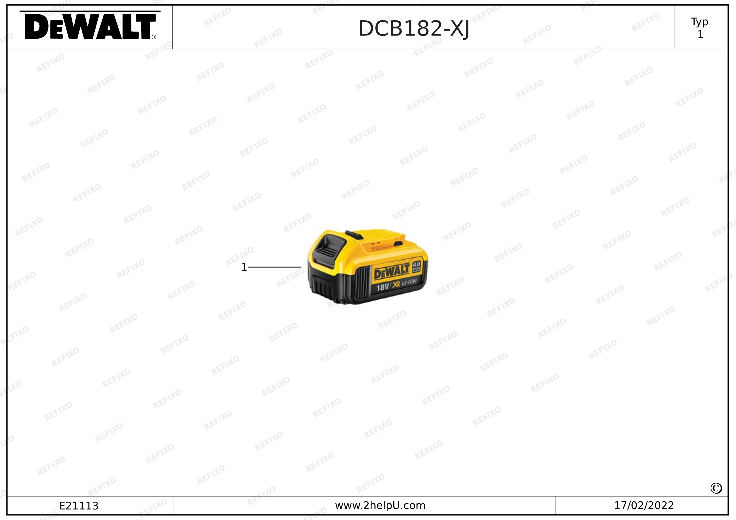 DeWalt АККУМУЛЯТОРНАЯ БАТАРЕЯ DCB182 — схема запчастей