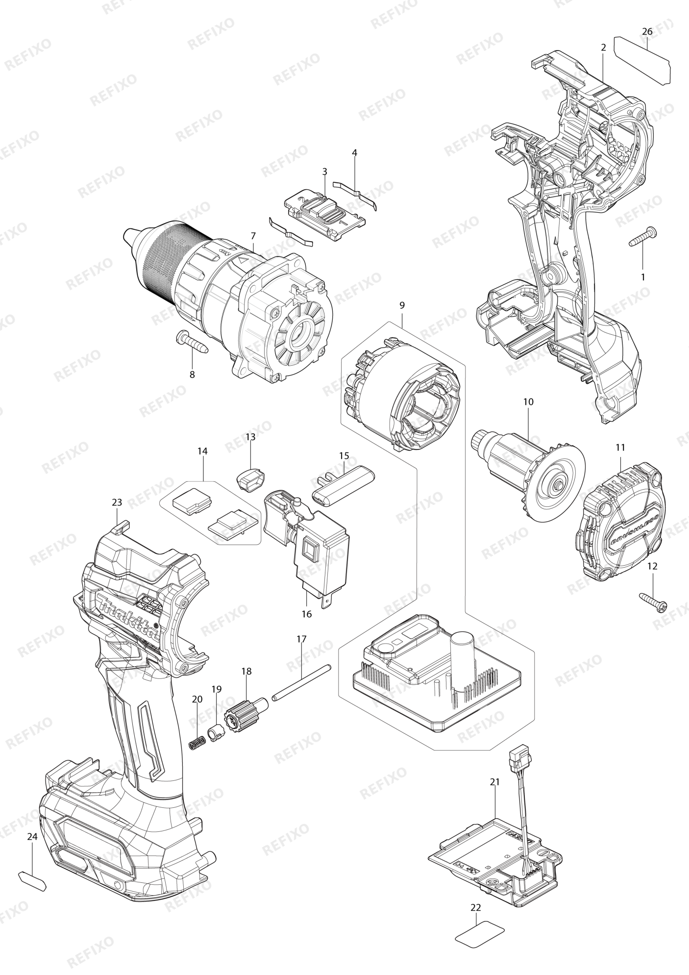 MAKITA DF001G — схема запчастей