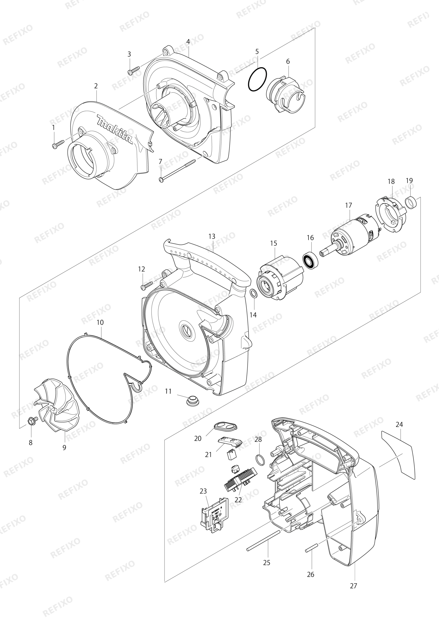MAKITA BVC340 — схема запчастей
