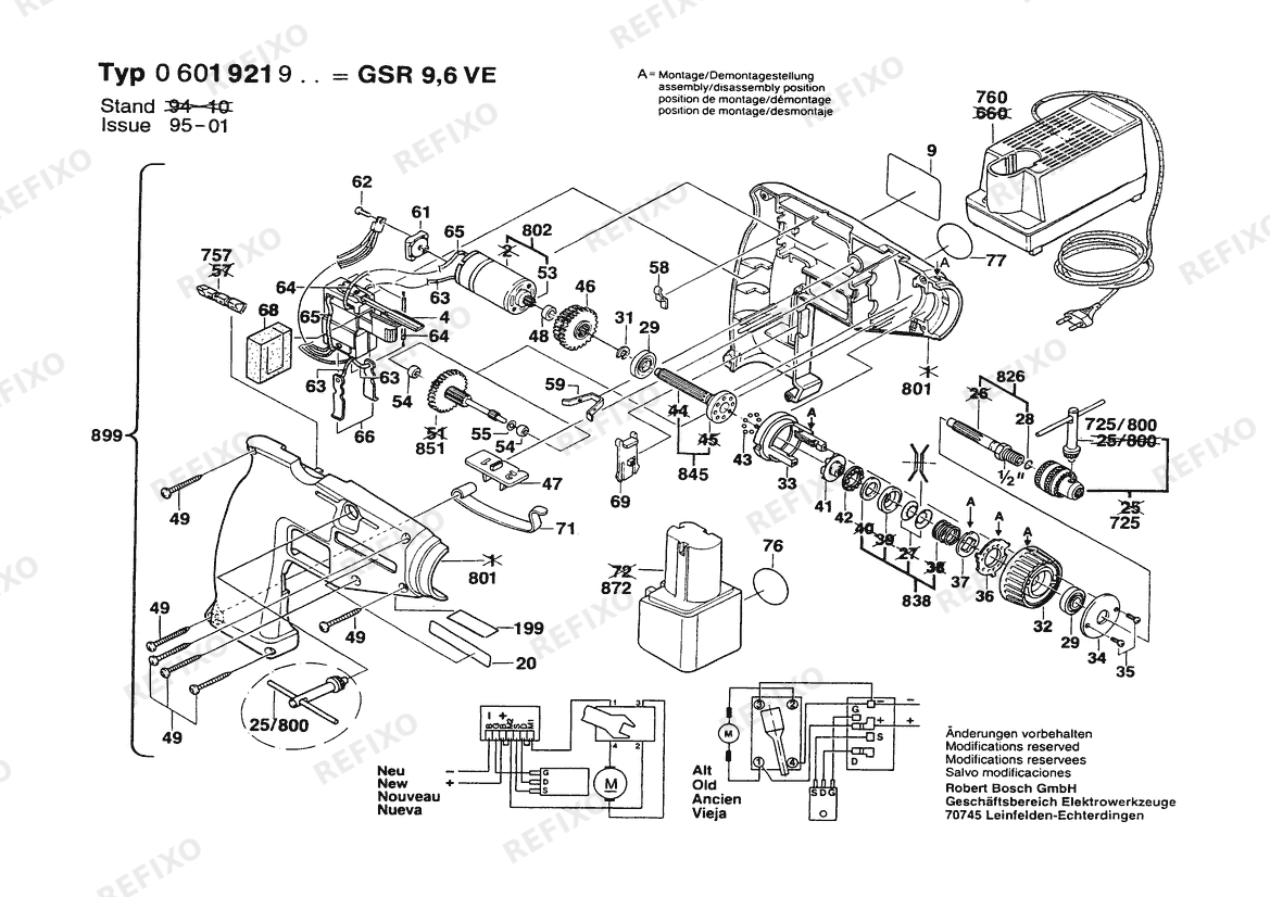 Bosch Gw- аккумуляторный - шуруповёрт GSR 9,6 VES | 9.6 V | 006 - JP (0 601 921 982) — схема запчастей