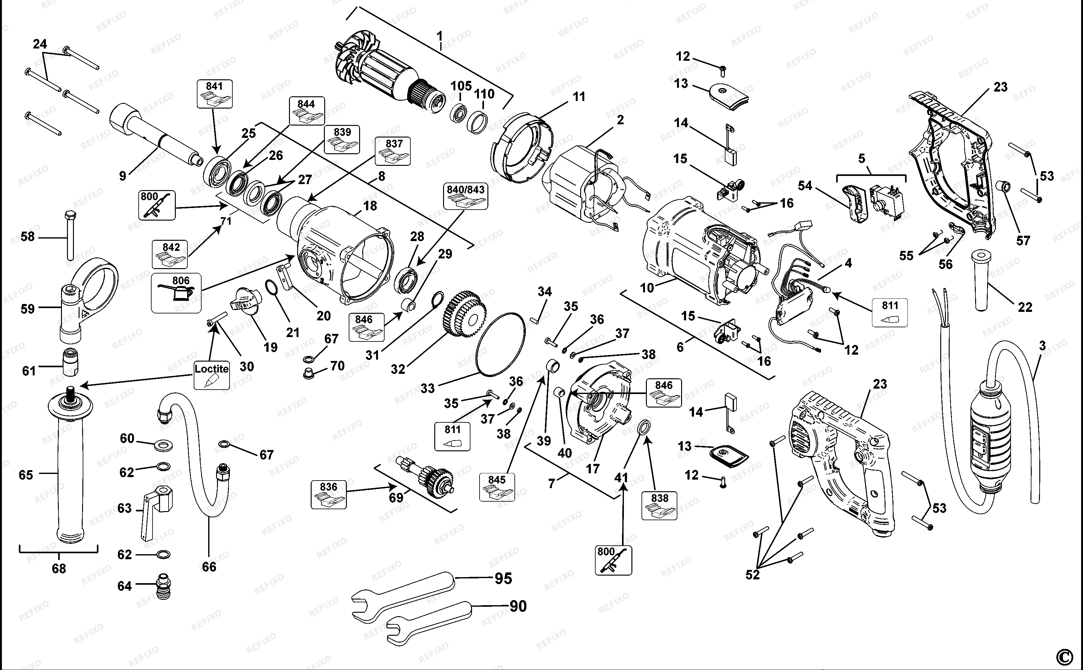DeWalt АЛМАЗНАЯ ДРЕЛЬ D21582K — схема запчастей