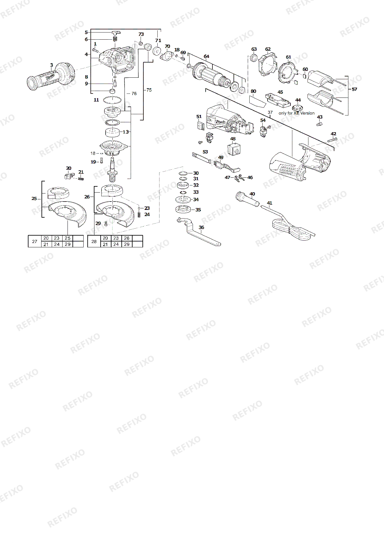 MILWAUKEE AGV15 125XE 4933428127 4000458468 — схема запчастей