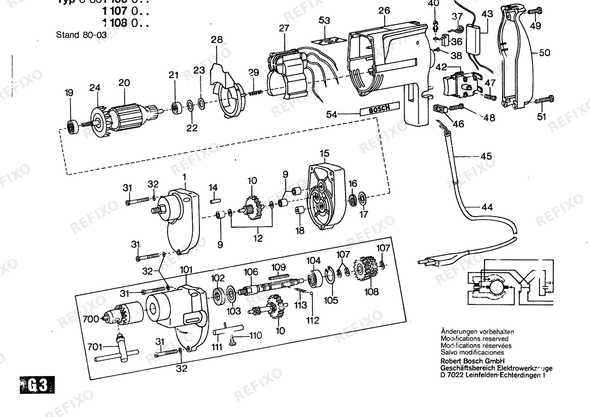 Bosch Дрель Drill | 110 V | 036 - GB (0 601 106 041) — схема запчастей