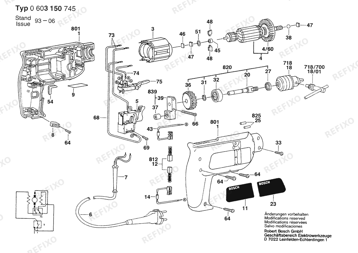 Bosch Дрель PBM 280-RLE | 115 V | 030 - CA (0 603 150 745) — схема запчастей