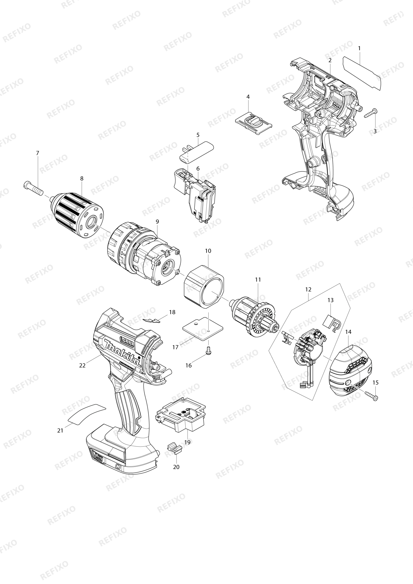 MAKITA DHP482 — схема запчастей