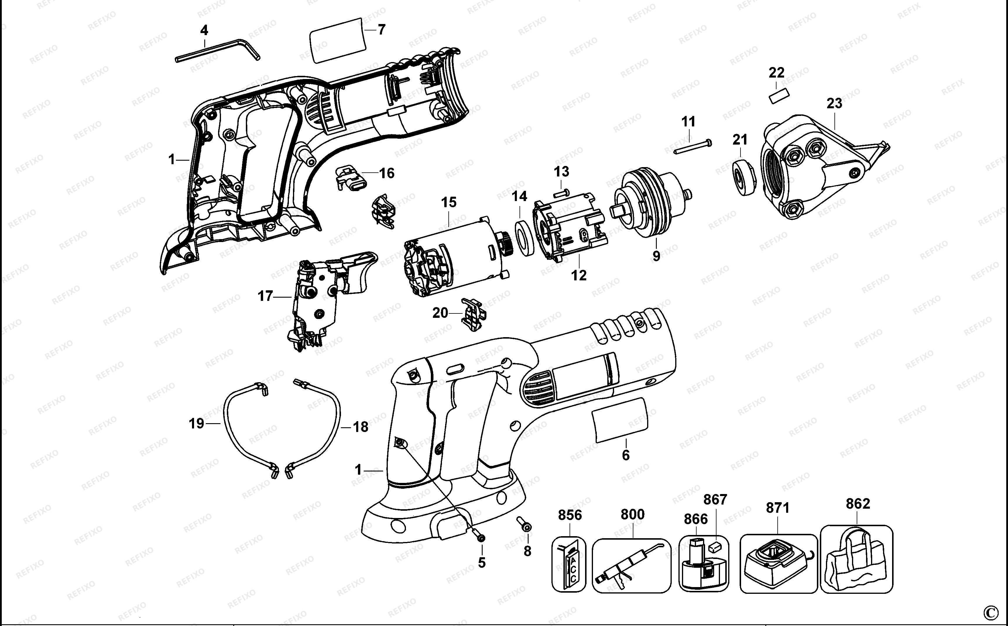 DeWalt АККУМУЛЯТОРНЫЕ НОЖНИЦЫ ПО МЕТАЛЛУ DC495P — схема запчастей