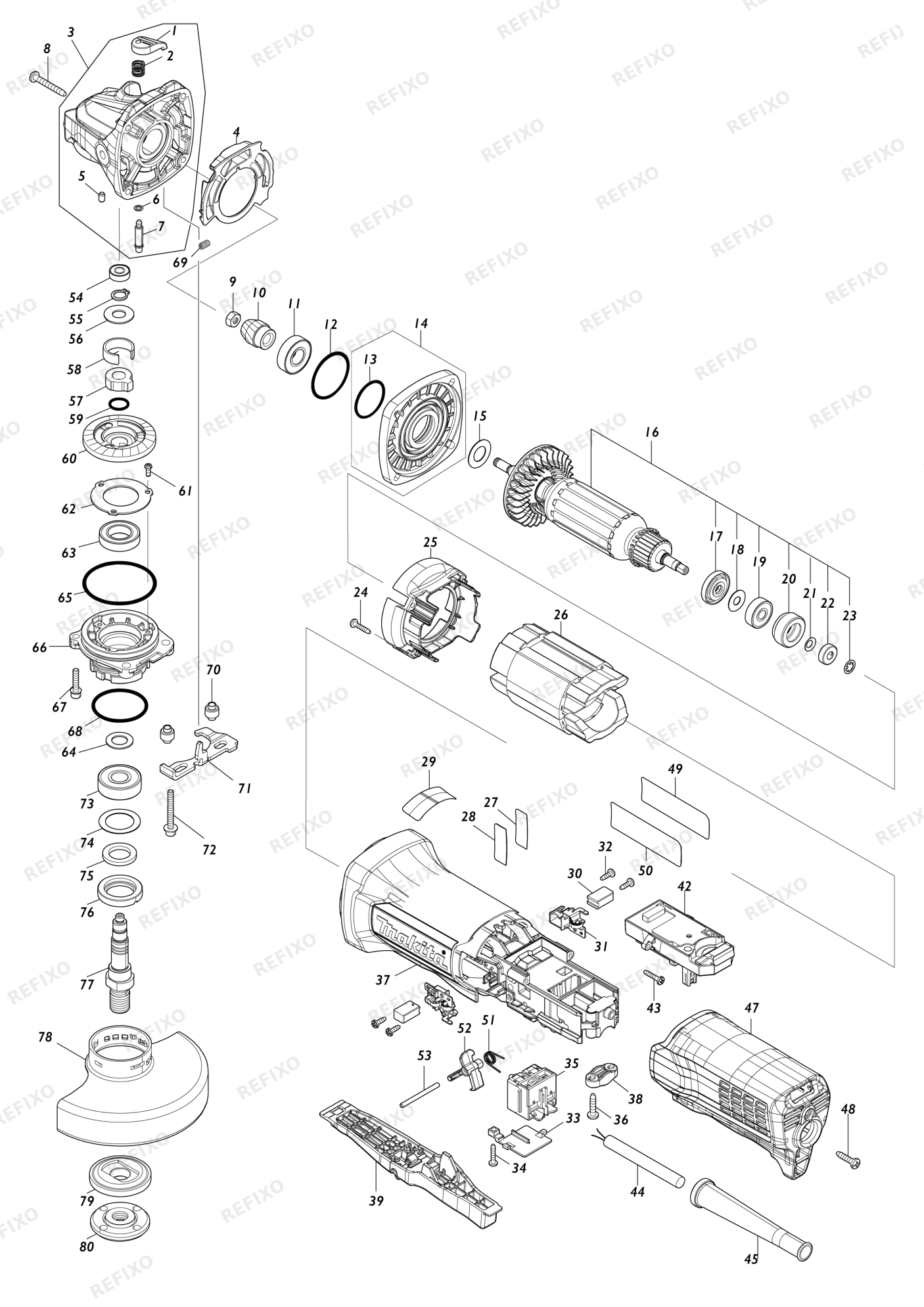 MAKITA GA4595 — схема запчастей