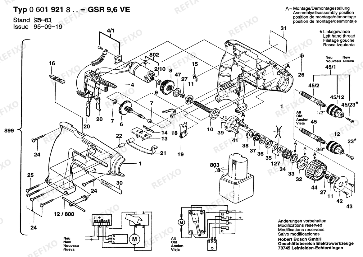 Bosch Gw- аккумуляторный - шуруповёрт GSR 7,6 VE | 9.6 V | 027 - AU (0 601 921 837) — схема запчастей