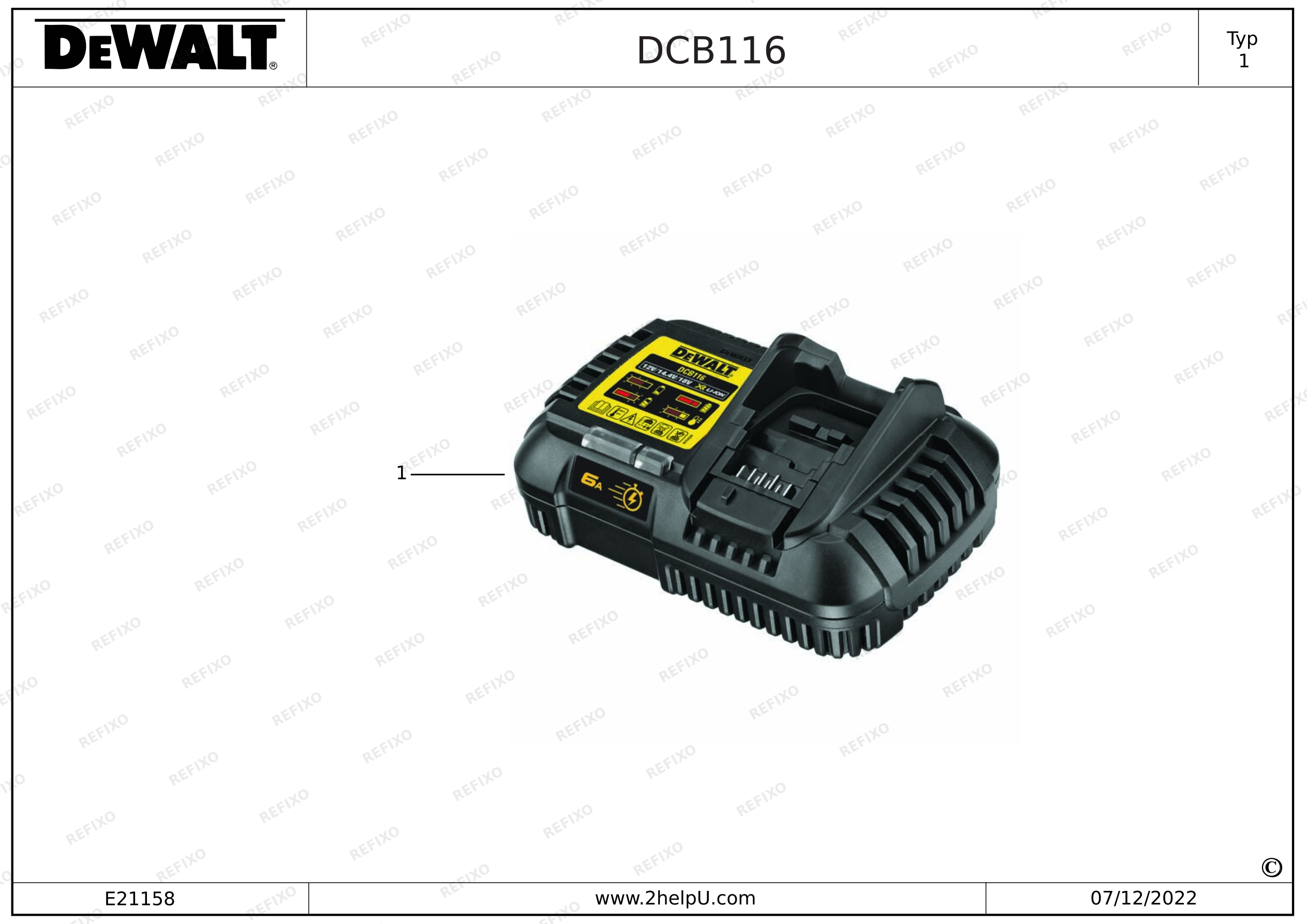 DeWalt ЗАРЯДНОЕ УСТРОЙСТВО DCB116-QW — схема запчастей