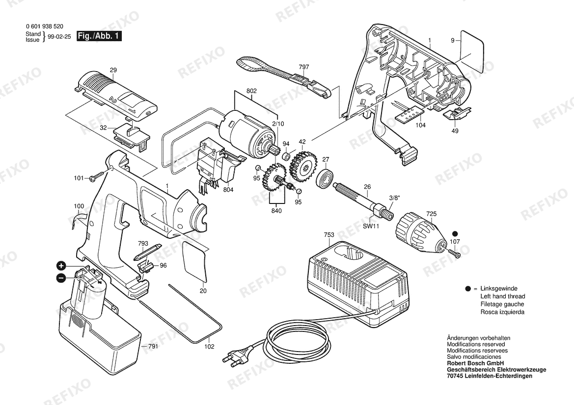 Bosch Аккумуляторный - дрель GBM 12 VES-2 | 12 V | 036 - GB (0 601 938 5B2) — схема запчастей