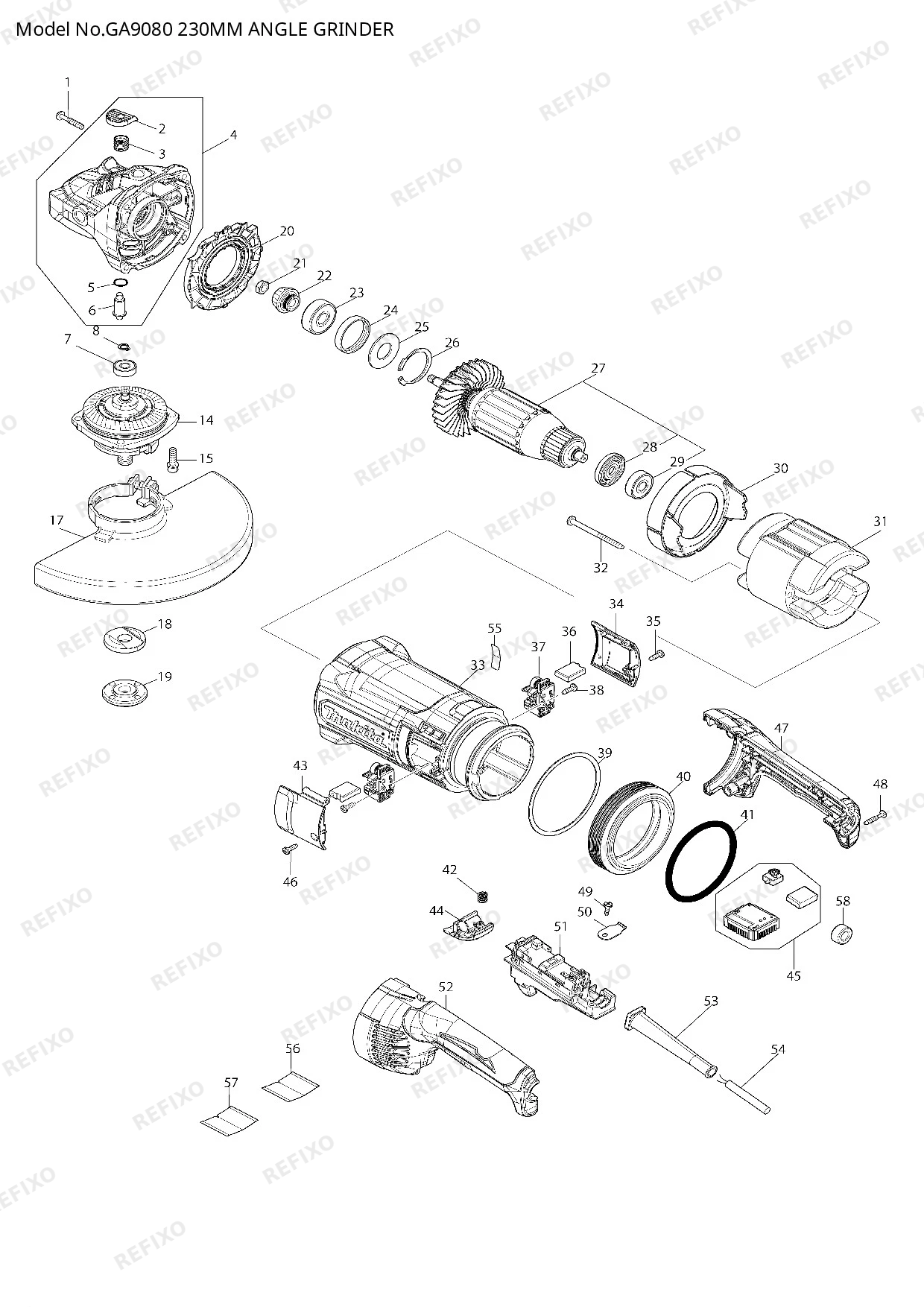 MAKITA GA9080 — схема запчастей