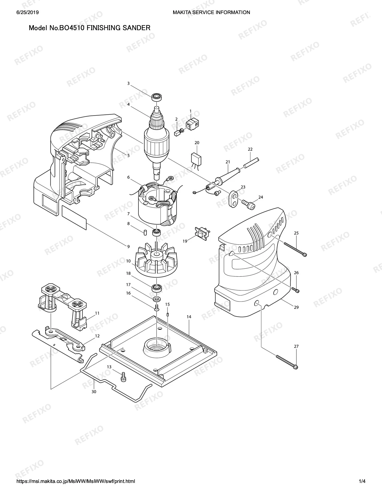 MAKITA BO4510 — схема запчастей