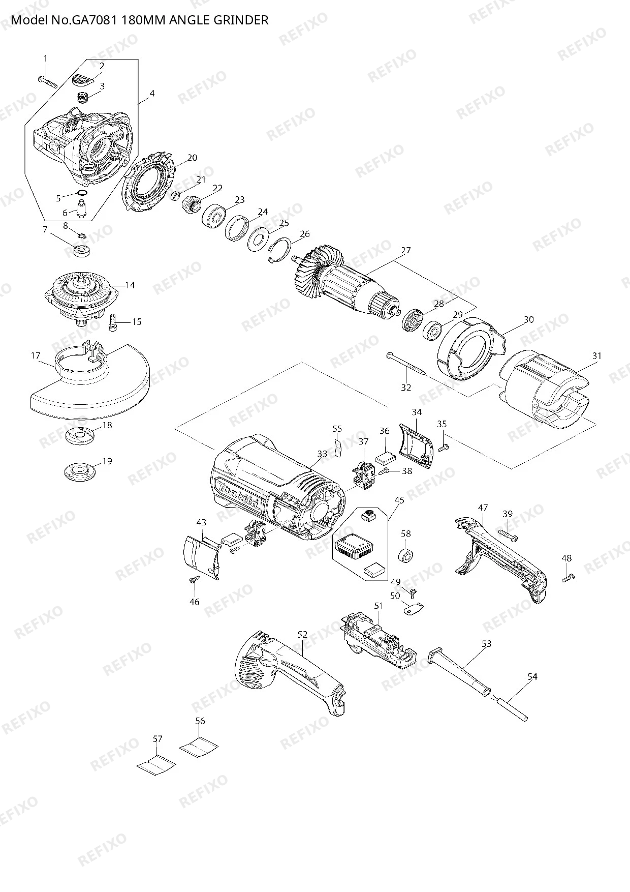 MAKITA GA7081 — схема запчастей