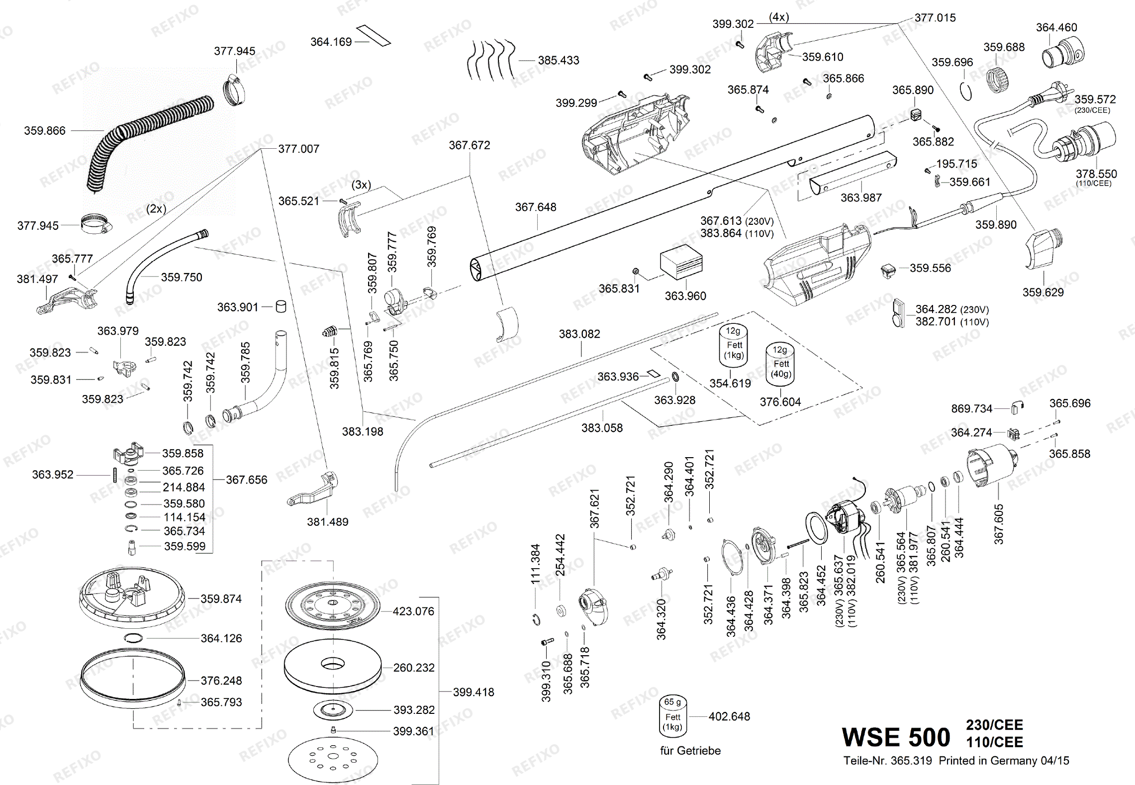 Flex WSE 500 Koffer, без Saugschlauch - Langhalsschlei WSE500 — схема запчастей