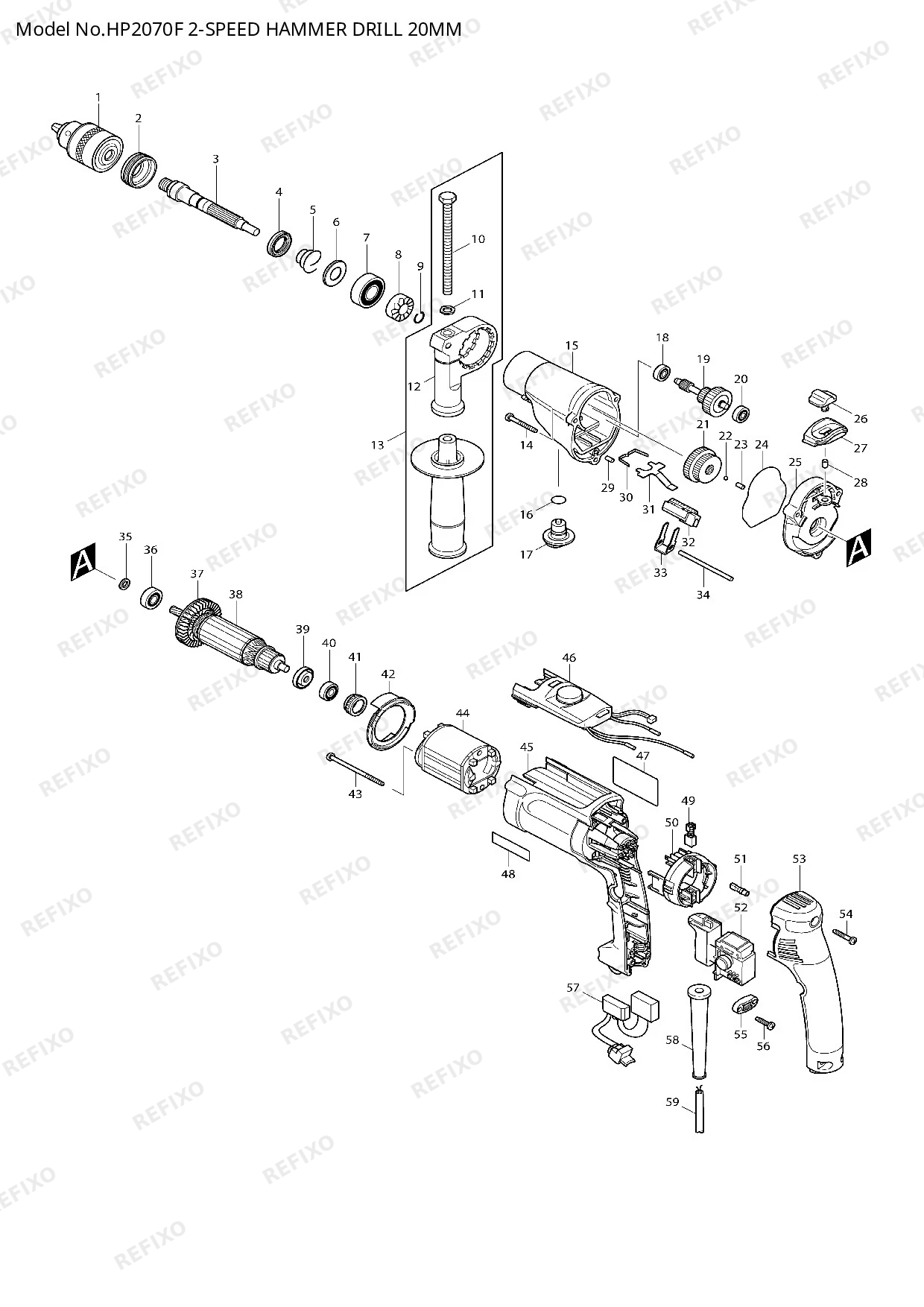 MAKITA HP2070F — схема запчастей