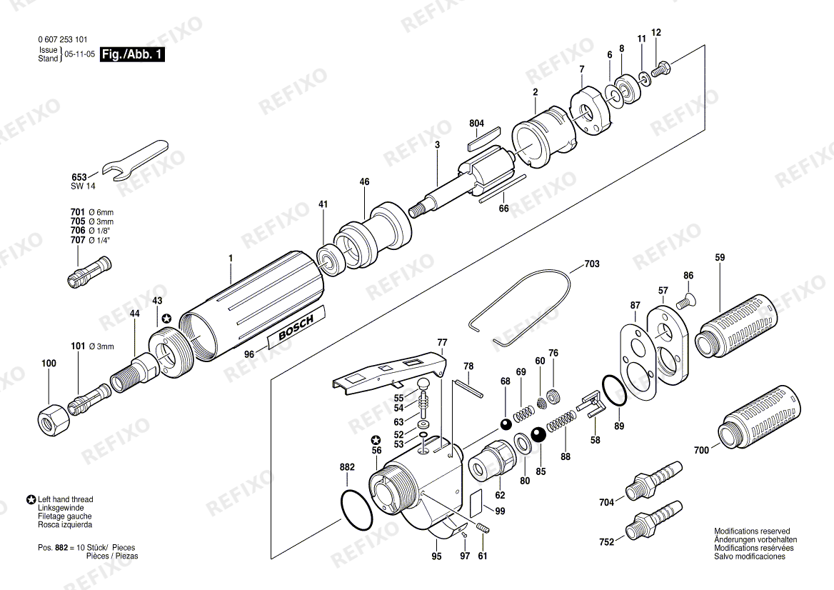 Bosch Pw-Geradschleifer 180 WATT-SERIE (0 607 253 103) — схема запчастей