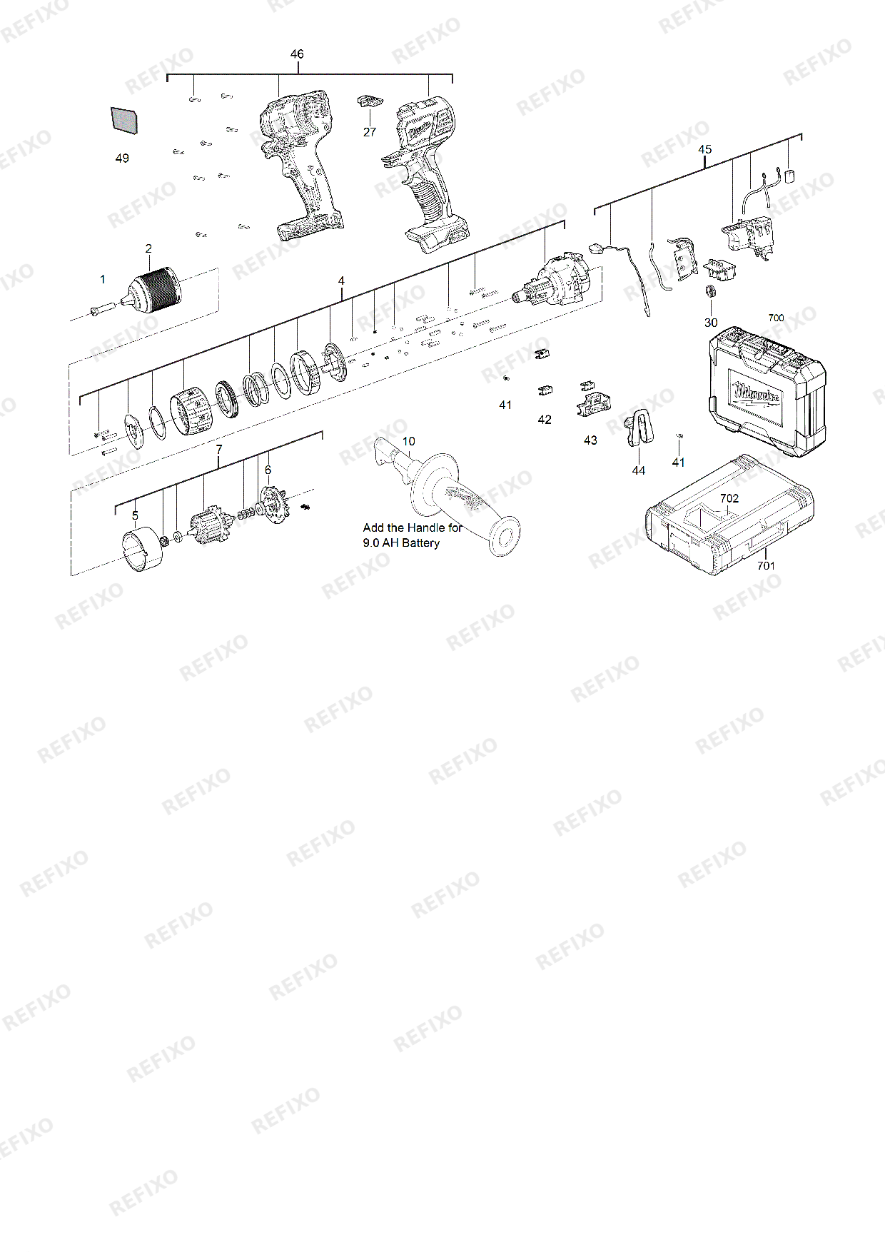 MILWAUKEE M18BPDN 402C 4933459372 4000483374 — схема запчастей