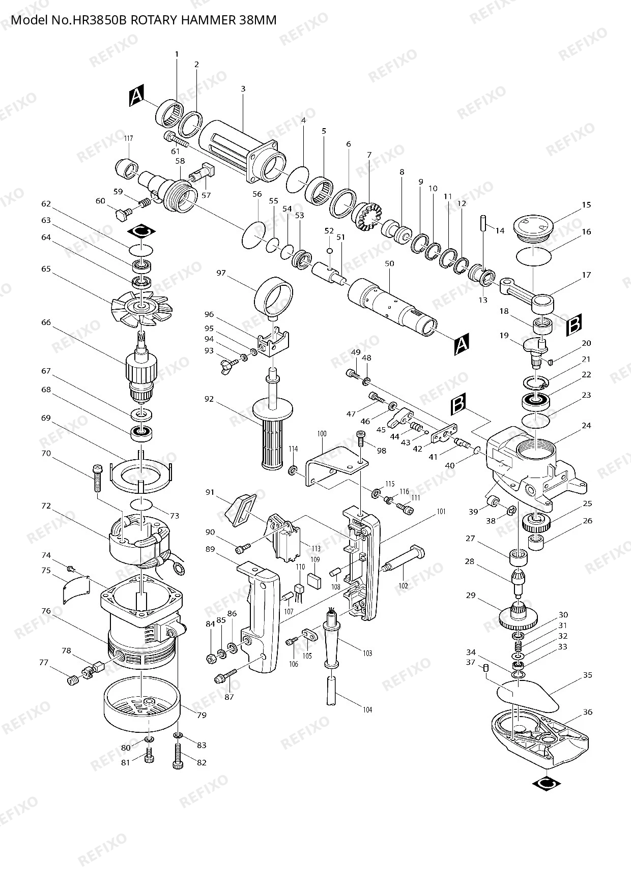 MAKITA HR3850B — схема запчастей