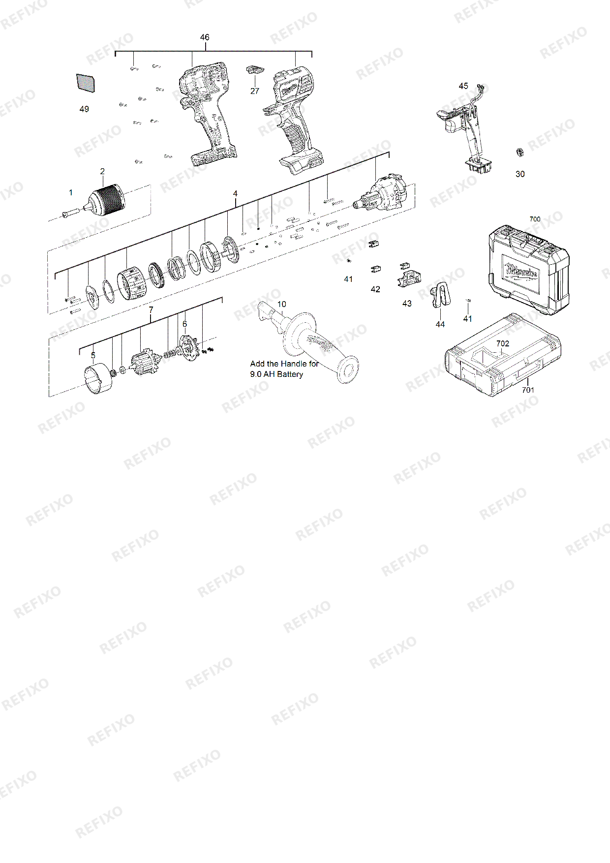 MILWAUKEE M18BPD 4933443500 4000481211 — схема запчастей