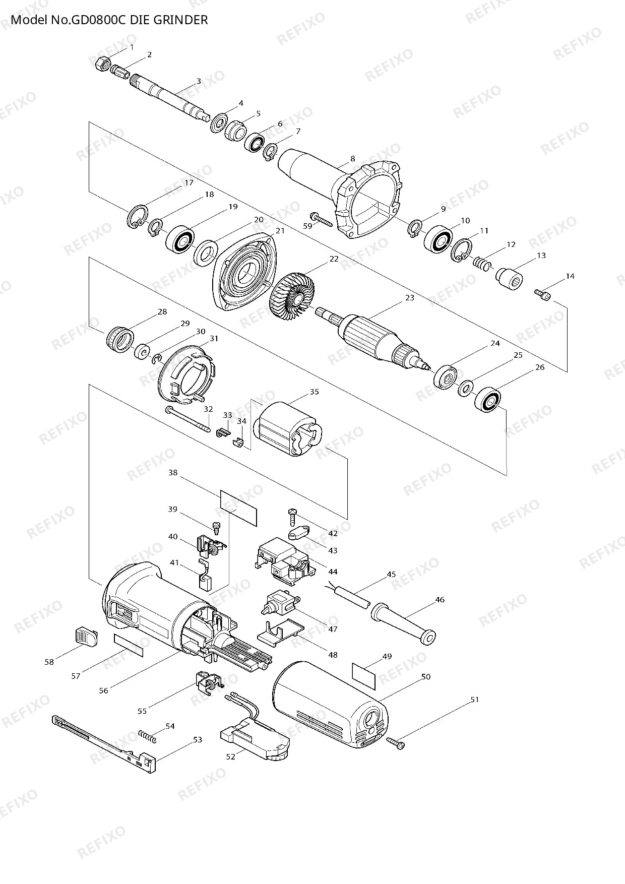 MAKITA GD0800C — схема запчастей