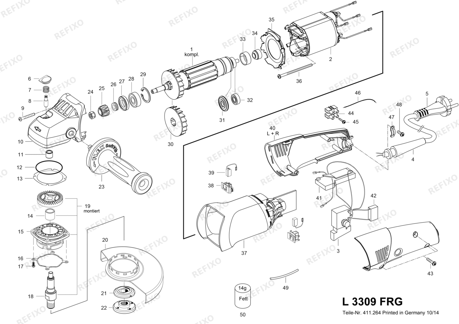 Flex L 3309 FRG 230CEE Fixtec 406570 — схема запчастей