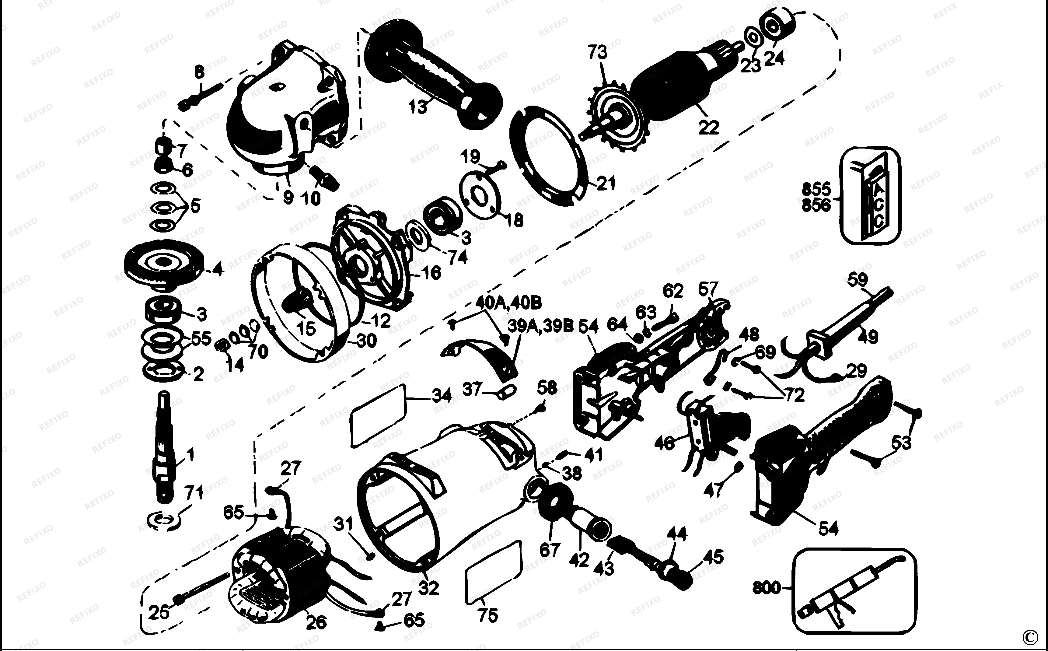 DeWalt ШЛИФОВАЛЬНЫЙ СТАНОК DW493 — схема запчастей