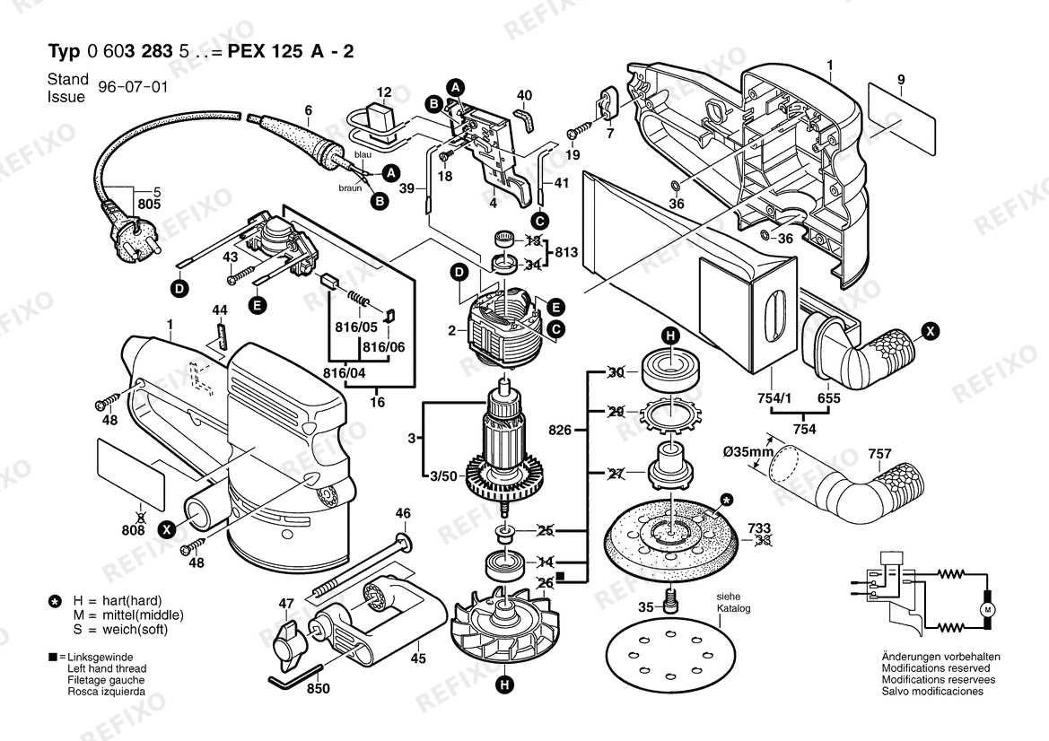 Bosch Эксцентриковая шлифмашина PEX 125 A-2 | 230 V | 004 - CH (0 603 283 532) — схема запчастей