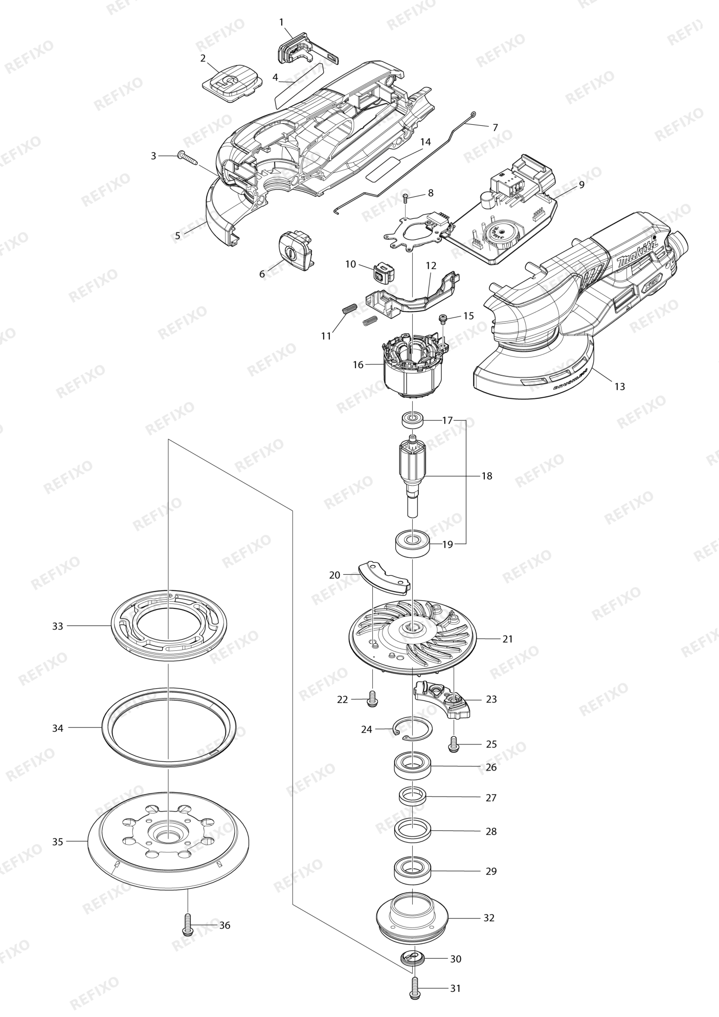 MAKITA BO001CG — схема запчастей