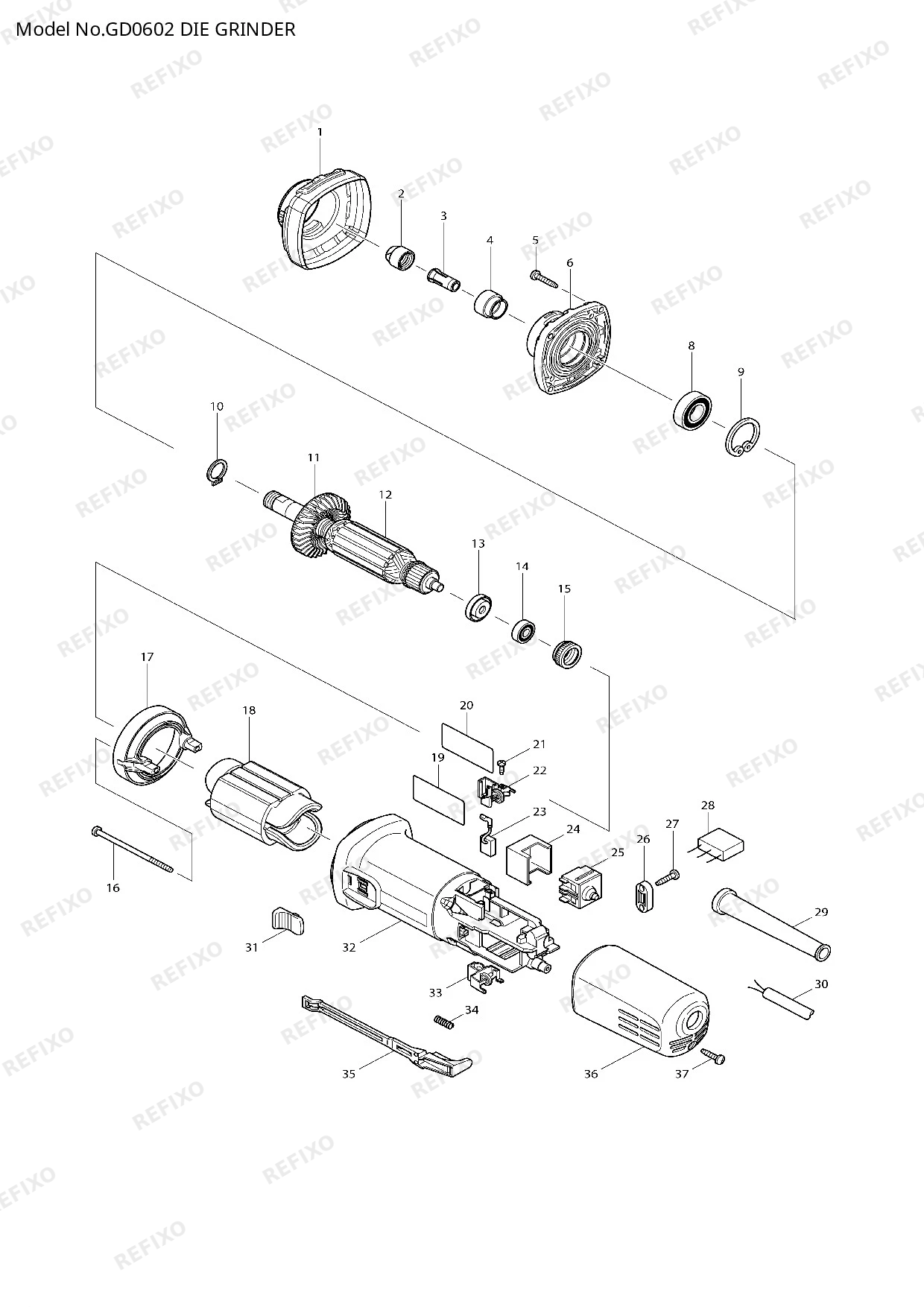 MAKITA GD0602 — схема запчастей