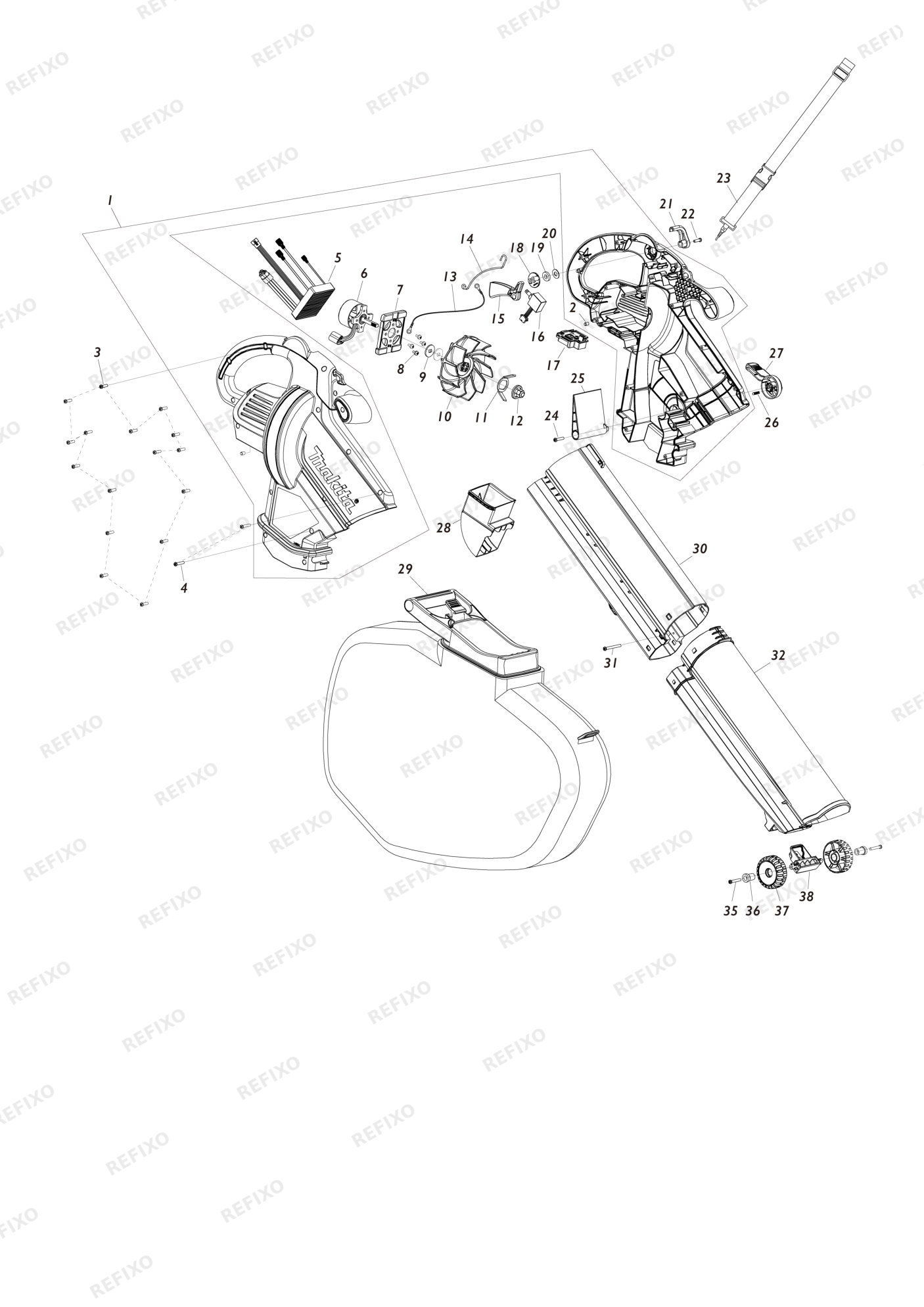 MAKITA DUB187 — схема запчастей