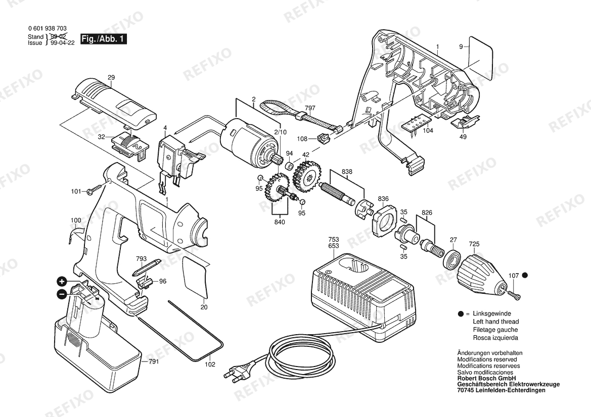 Bosch Аккумуляторный - дрель GBM 7,2 VES-2 | 7.2 V | 036 - GB (0 601 938 7B3) — схема запчастей