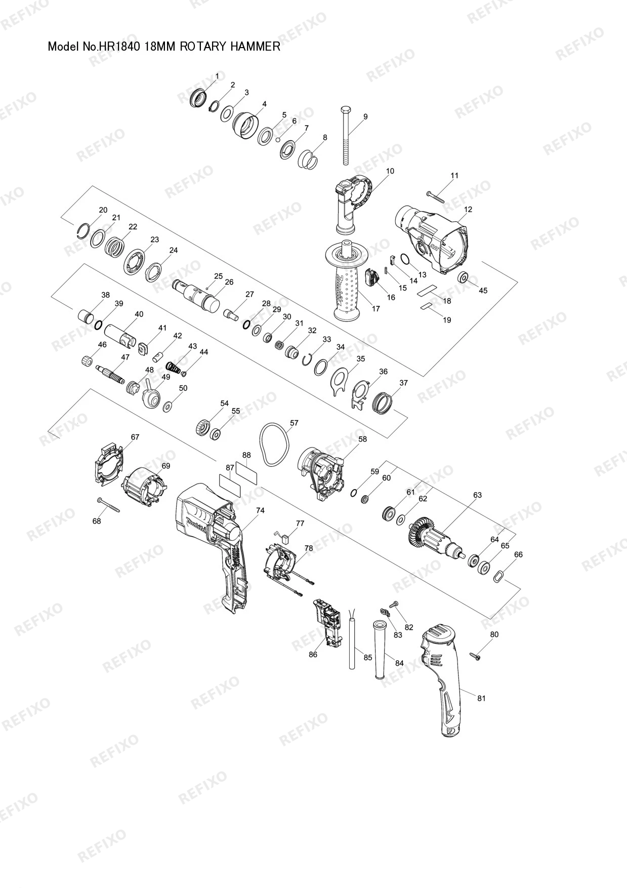MAKITA HR1840 — схема запчастей