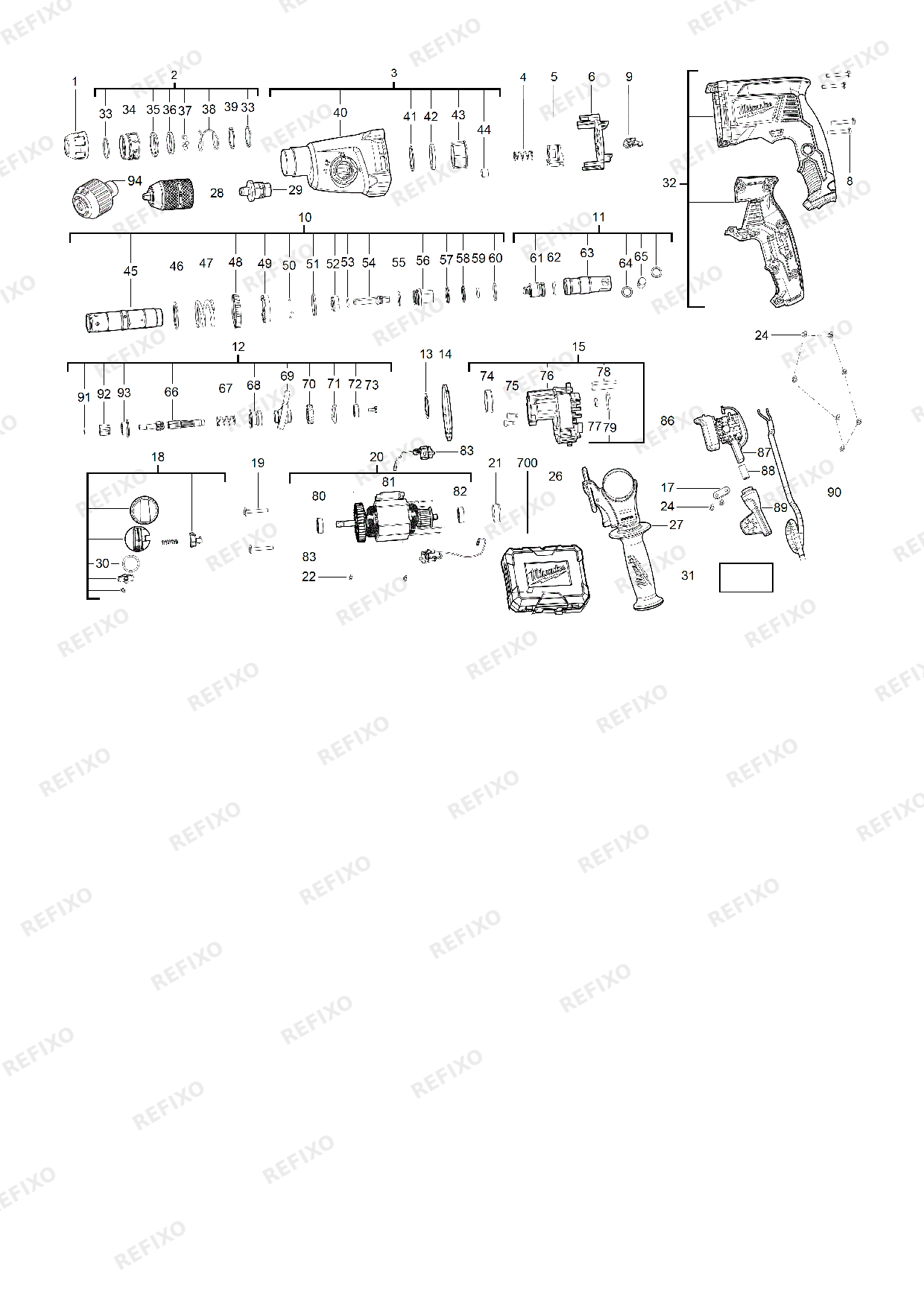 MILWAUKEE PH26TX 4933464579 4000469070 — схема запчастей