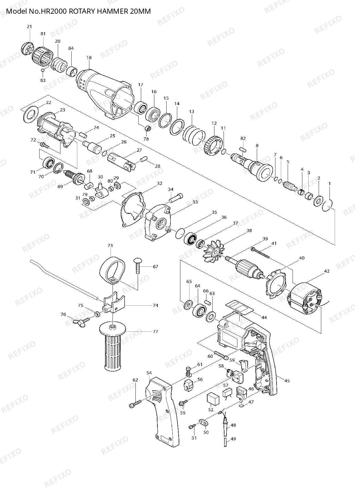 MAKITA HR2000 — схема запчастей