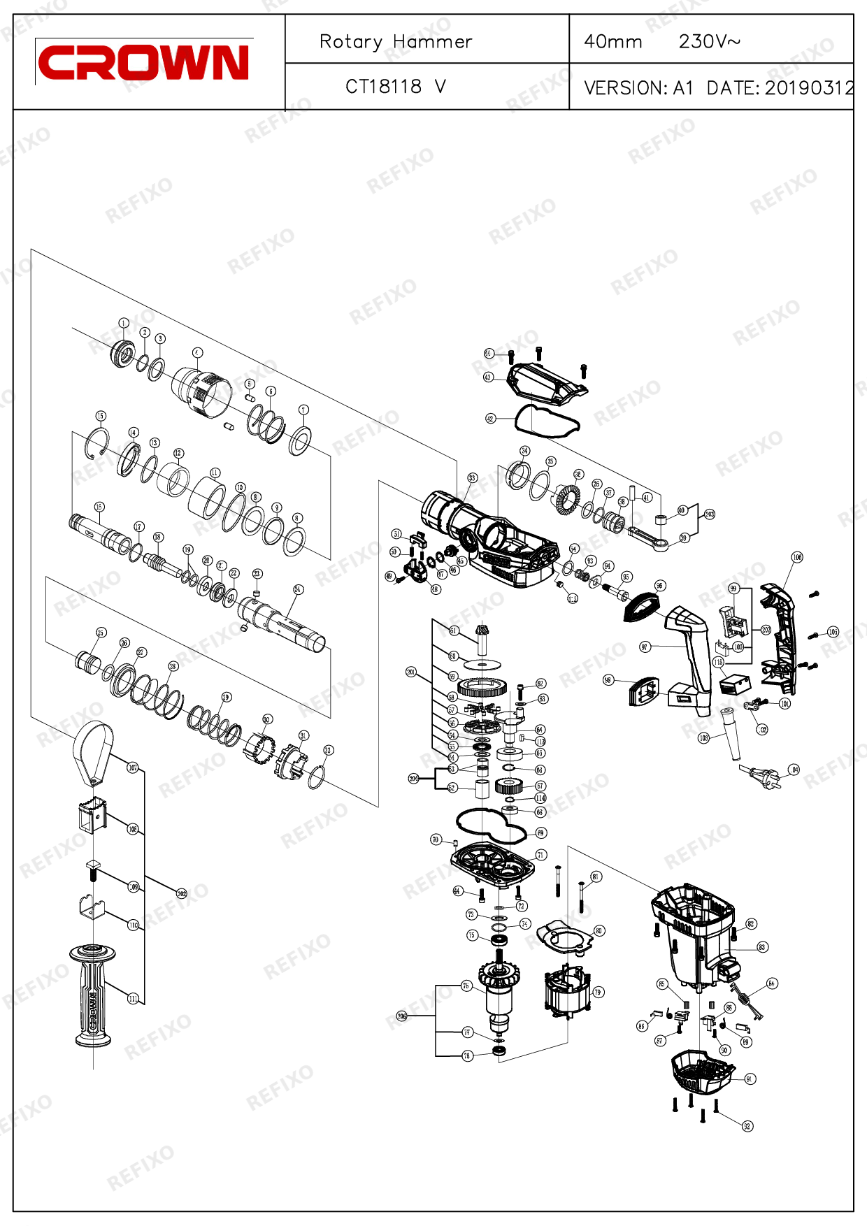 CROWN CT18118V — схема запчастей