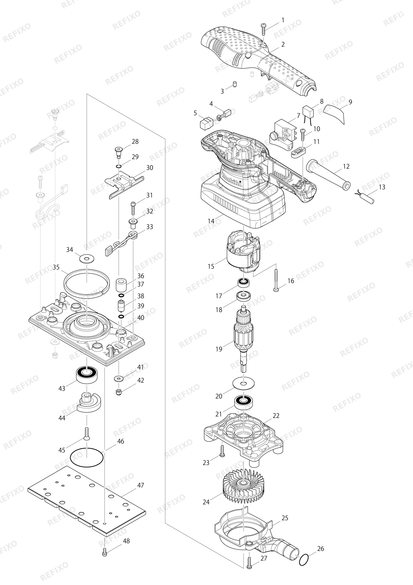 MAKITA BO3710 — схема запчастей