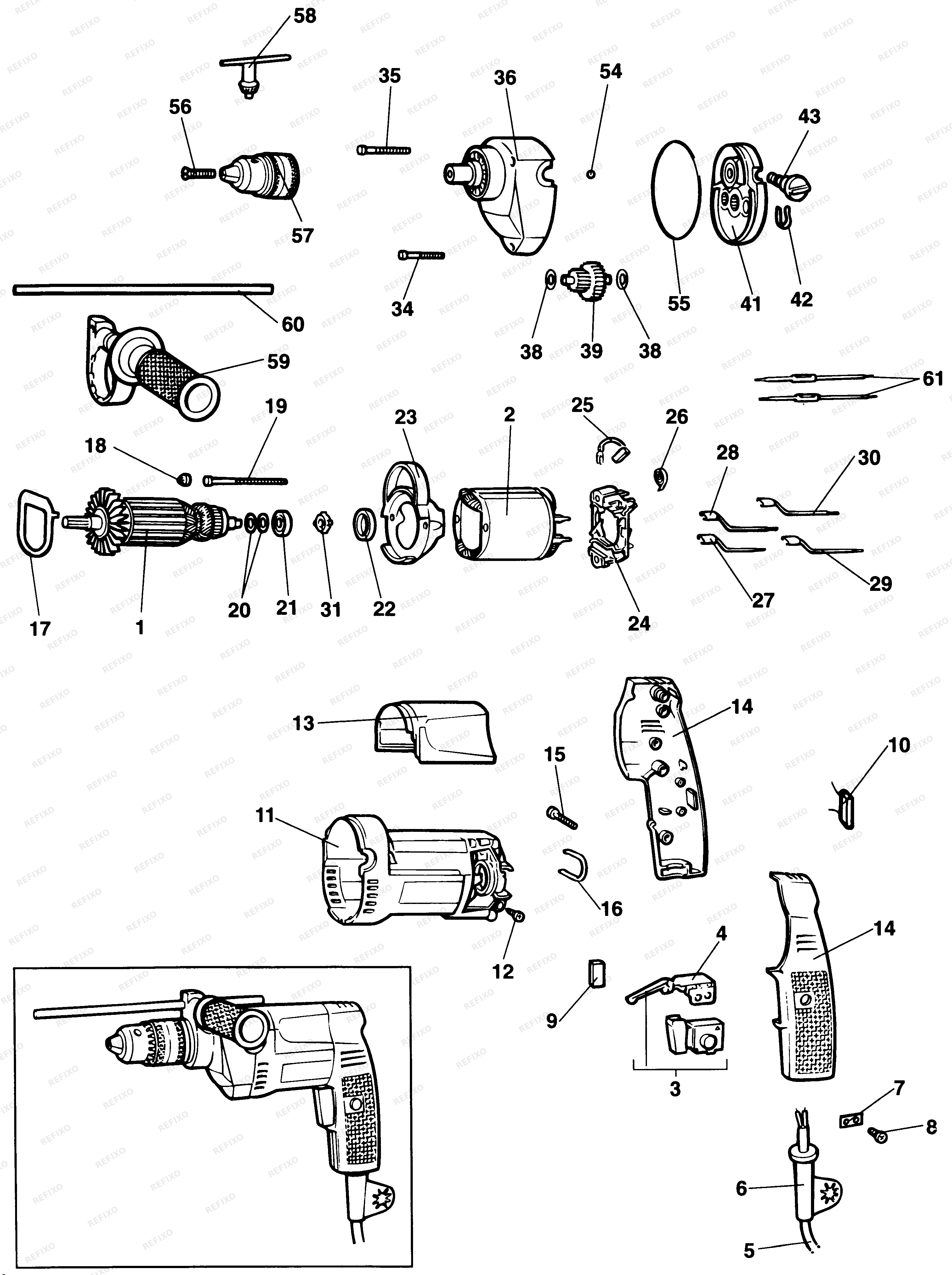DeWalt ДРЕЛЬ DW150 — схема запчастей