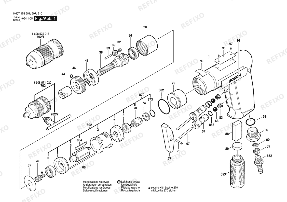 Bosch Pw- дрель -Ind 180W drill (0 607 153 501) — схема запчастей