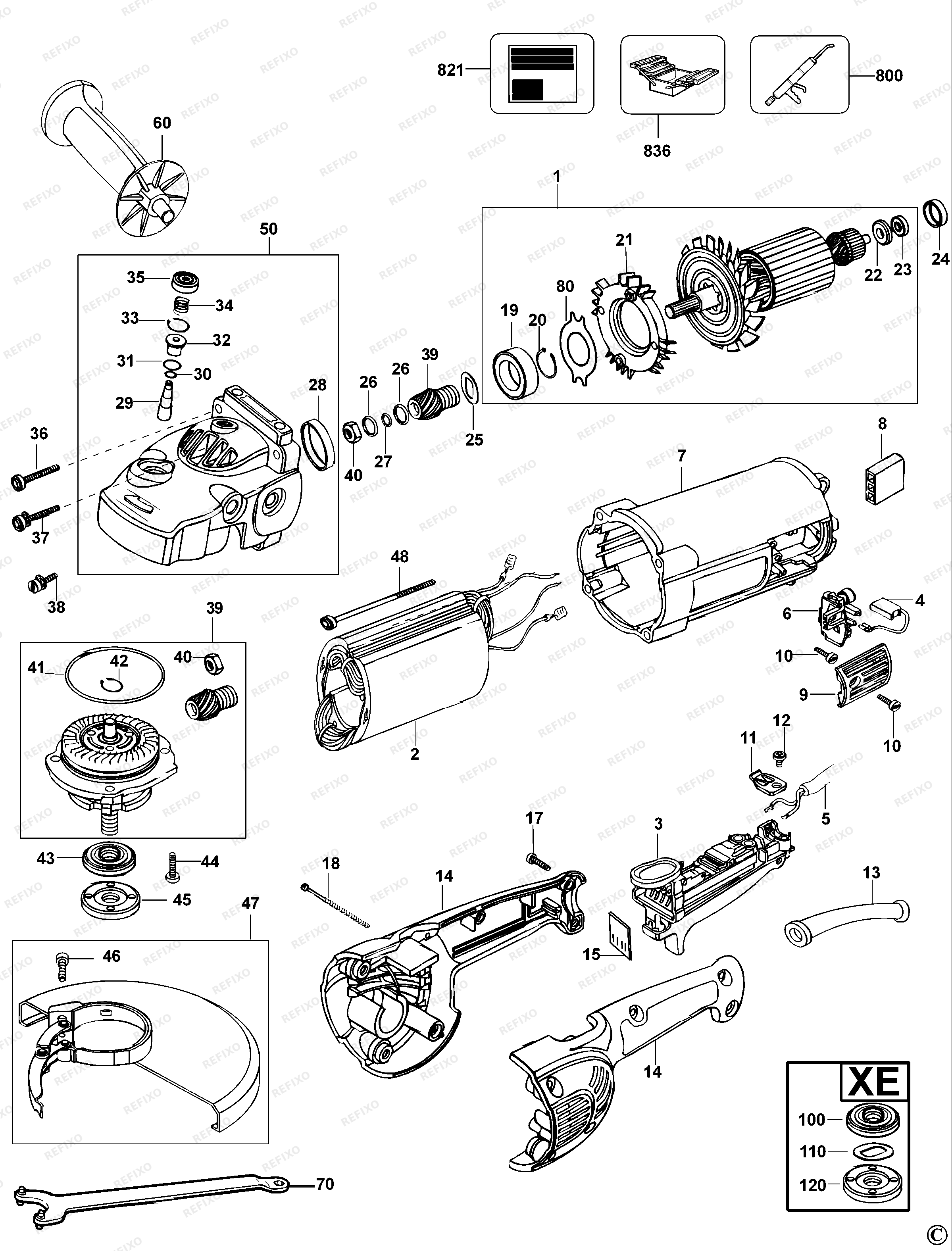 DeWalt РУЧНАЯ МАШИНА ДЛЯ ШЛИФОВАНИЯ ПОД УГЛОМ D28410 — схема запчастей