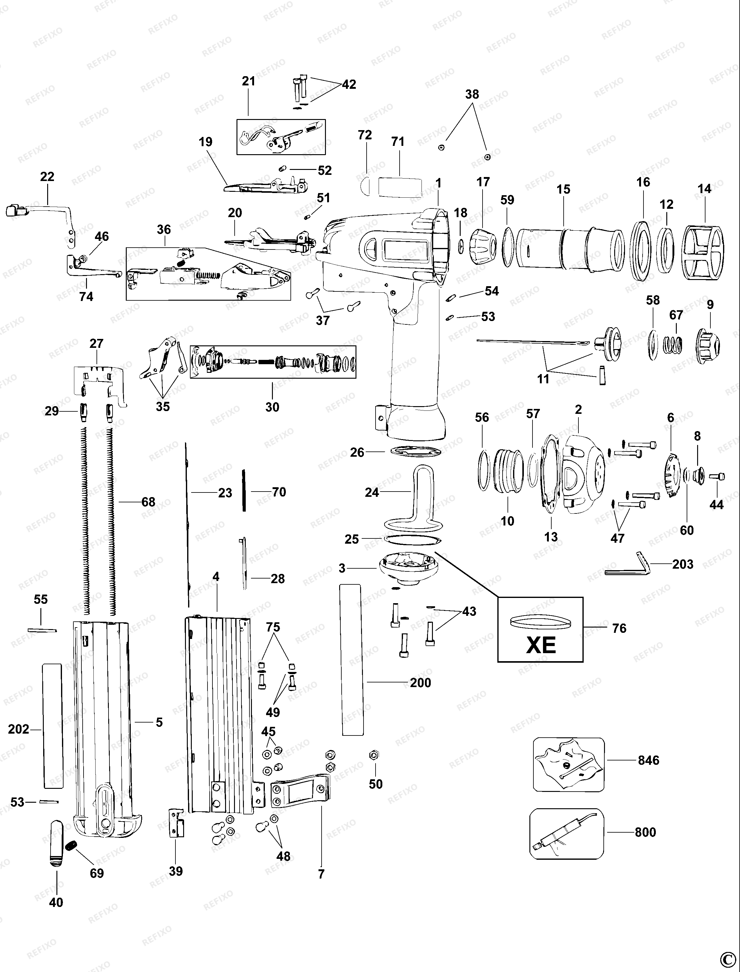 DeWalt ГВОЗДЕЗАБ-ТЕЛЬ ДЛЯ ГВОЗДЕЙ БЕЗ ШЛЯПКИ, 18 GA D51238K — схема запчастей