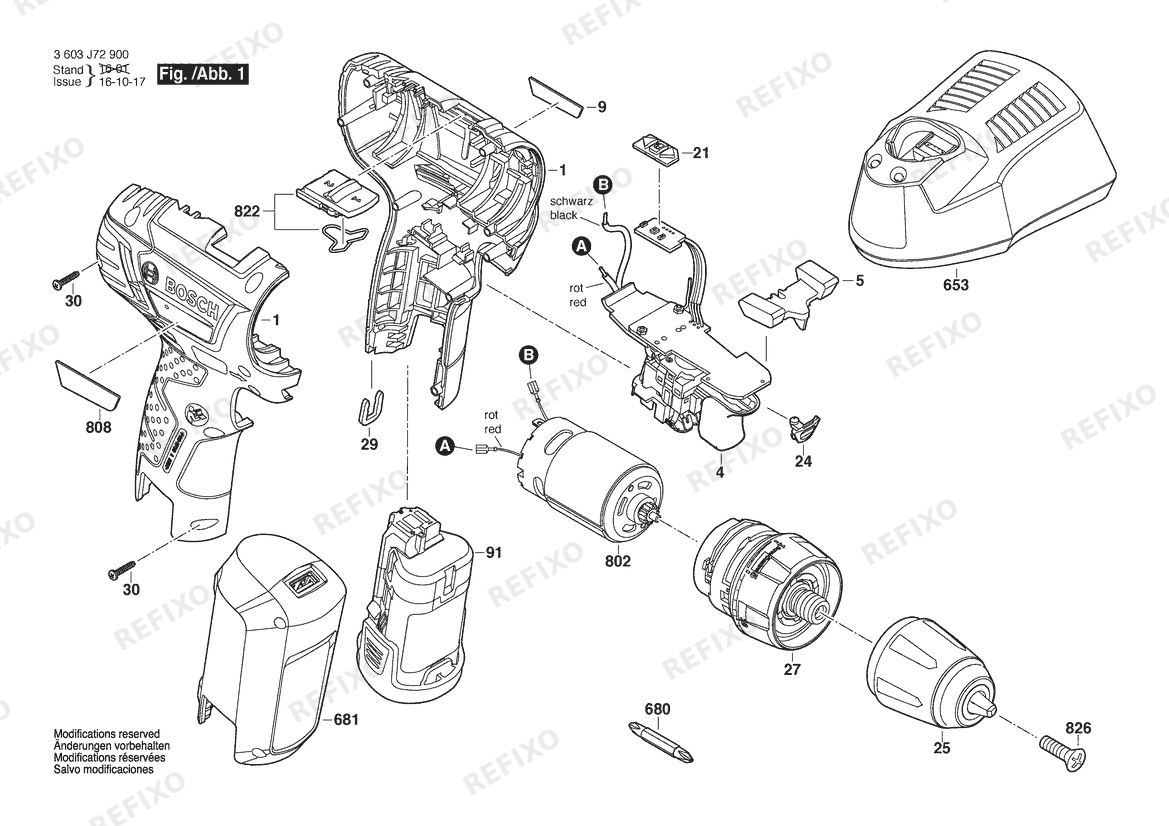 Bosch Аккумуляторный шуруповёрт PSR 10,8 LI-2 | 10.8 V | 001 - EU (3 603 J72 901) — схема запчастей