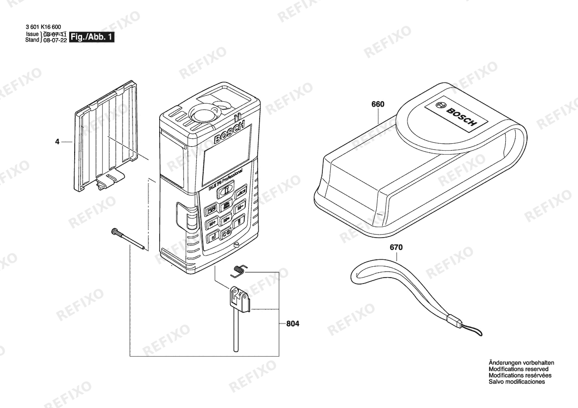 Bosch Entfernungsmesser DLE 70 | 001 - EU (3 601 K16 600) — схема запчастей