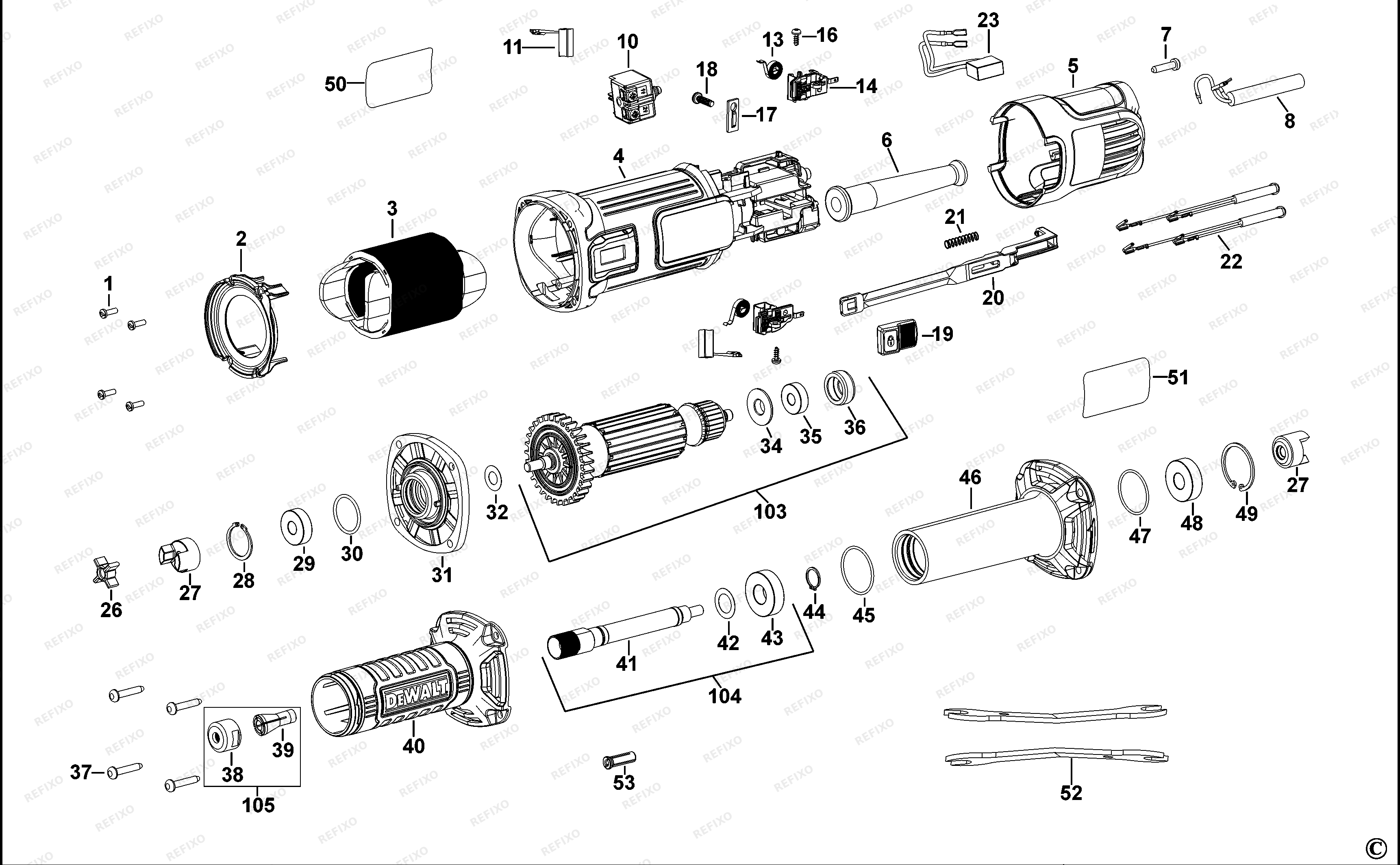 DeWalt ПРЯМОШЛИФОВАЛЬНАЯ МАШИНА DWE4884 — схема запчастей