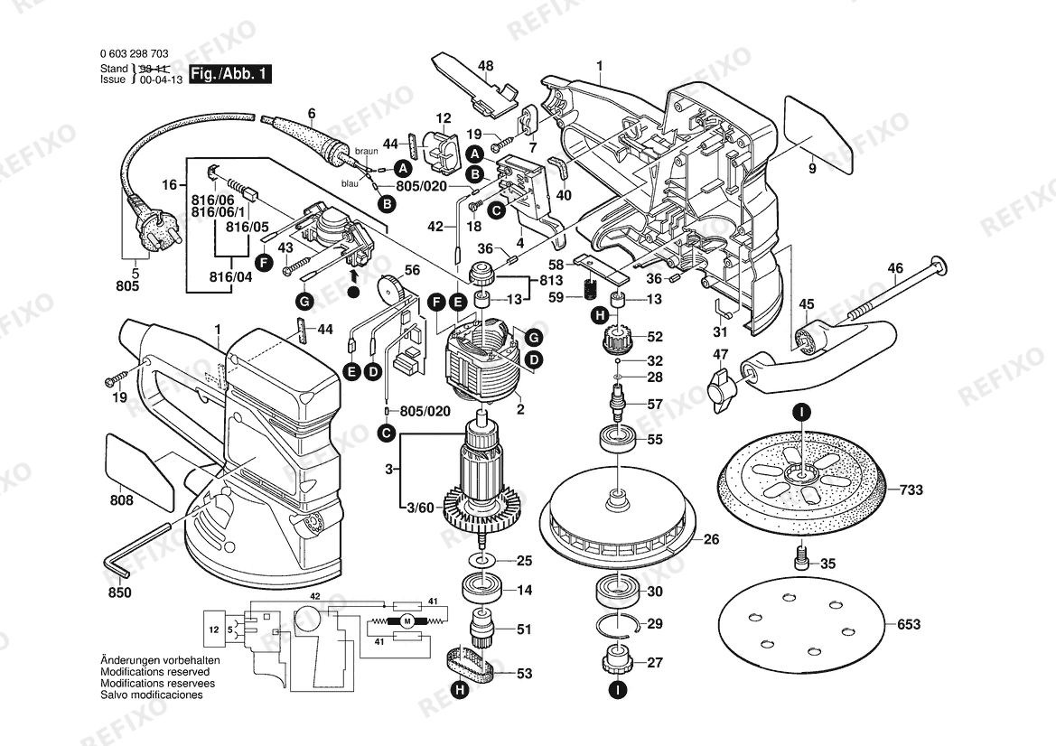 Bosch Эксцентриковая шлифмашина PEX 15 AE | 115 V | 030 - CA (0 603 298 745) — схема запчастей