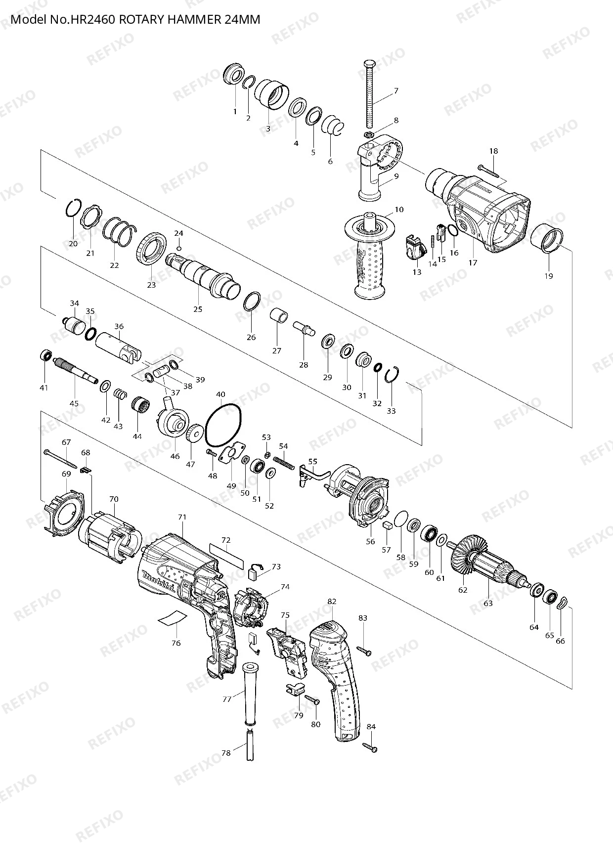 MAKITA HR2460 — схема запчастей