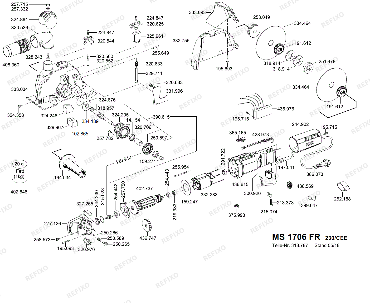 Flex MS 1706 FR- набор 230CEE ab 01.03.2018 MS1706FR — схема запчастей