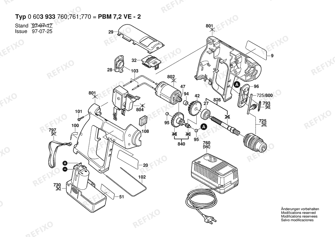 Bosch Аккумуляторный - дрель PBM 7,2 VE-2 | 7.2 V | 036 - GB (0 603 933 770) — схема запчастей