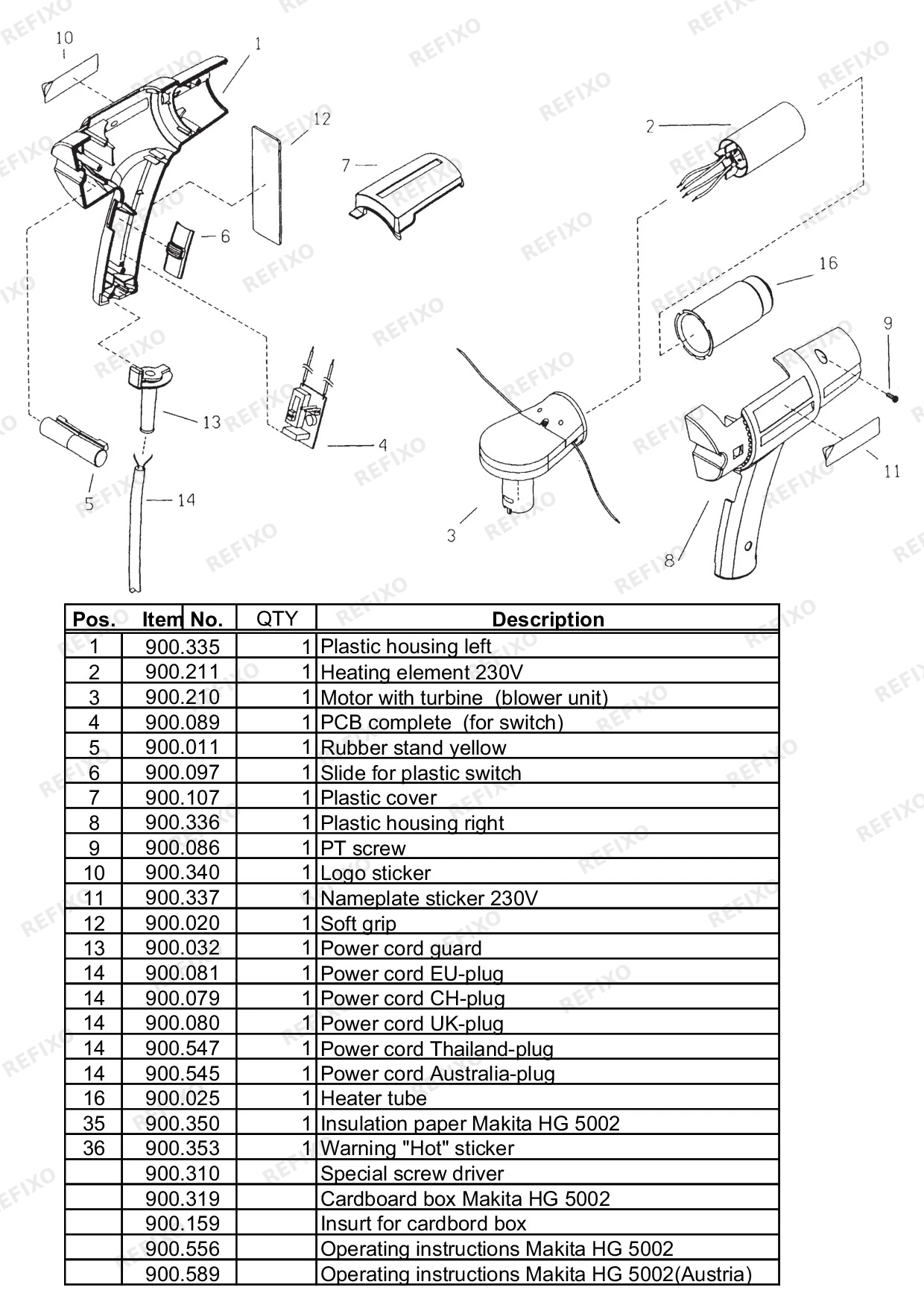 MAKITA HG5002 — схема запчастей