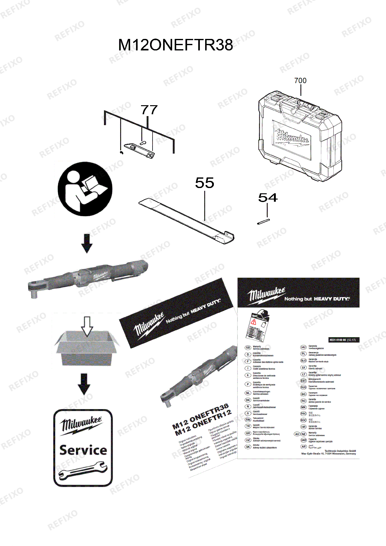 MILWAUKEE M12ONEFTR38 0C 4933464966 4000481159 — схема запчастей