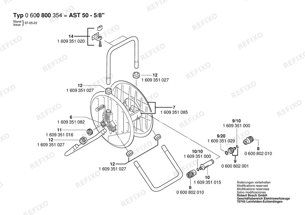 Bosch Schlauchtrommel AST 50 5/8 (0 600 800 354) — схема запчастей
